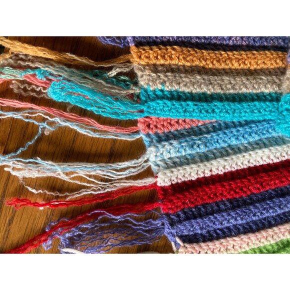 100% Cashmere Handmade Colorful Rainbow Multicolor Striped Tasseled Boho Scarf - Picture 4 of 6